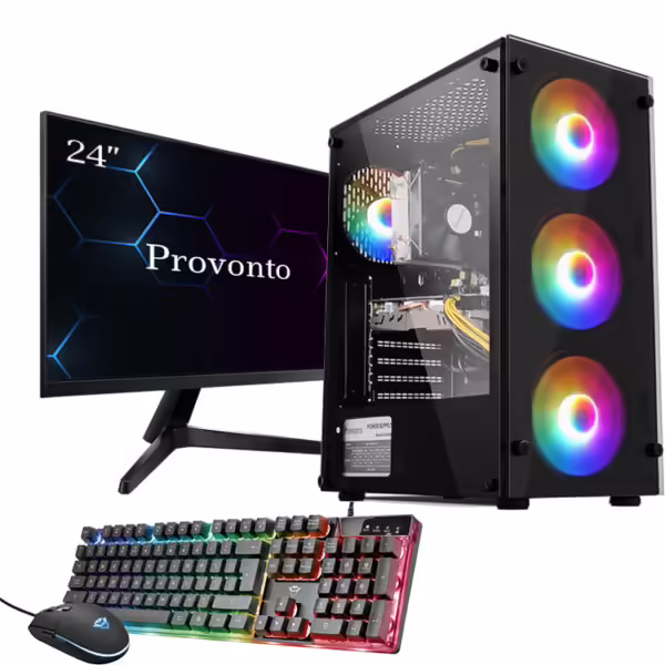 Pack PC Gamer avec écran 24 pouces, tour PC et accessoires